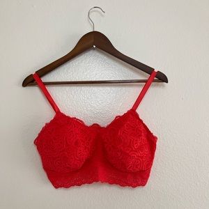 Aerie Red Lace Padded Bralette XL